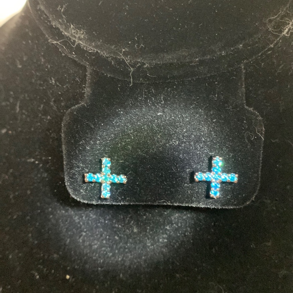 Gunmetal Aqua Crystal Earrings, New